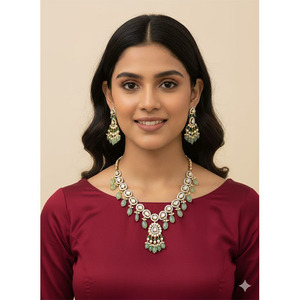 Kundan Meena Diamond Polki <b>String</b> Classic Party 14K <b>Gold</b> Plated - Product Image 1