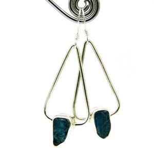 Boucles d'oreilles pendantes en apatite bleu néon, argent sterling 925 avec pierre précieuse brute naturelle, plaqué or, bijoux ethniques de mariage, cadeau parfait - Product Image 4