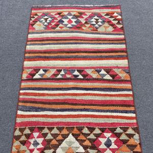 2.6x9.7 ft Turkish Rug, Vintage <b>Runner</b> Rug, <b>Red</b> Blue Ikat Rug - Product Image 5