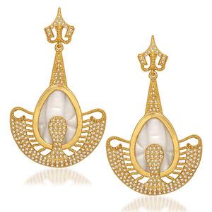 Kriaa Pearl <b>Resin</b> Gold Plated Pendant <b>Earrings</b> with Diamond and Zircon Geometric Number Pattern Trendy for Wedding and Party - Product Image 1