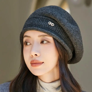 Bonnet en tricot d'hiver pour femmes - Chapeau en laine chaud et ample pour personnes âgées, confortable, extensible, doux, décontracté, tendance, couleur unie - Product Image 5