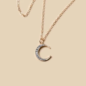 Pendentif en forme de C en demi-lune en or blanc jaune 10 carats diamant véritable naturel 0.15CT taille ronde IGI certifié réglage de la lunette OEM fin - Product Image 1