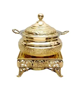 Copper Hammered Table Ware Food Warmer Handmade Antique Brass Chafing Dish Luxury Table Top Handmade Fancy Wood Farmer