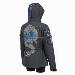 Veste Softshell Femme Imperméable Coupe-Vent Tissu Respirant Broderie Strass Logo Personnalisé Veste Softshell Femme Bleu - Product Image 5