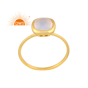 Hot Selling Sterling Silver 18K Gold Plated Natural Rainbow MoonStone Gemstone Stackable <b>Ring</b> Demi Fine Jewelry Manufacturer - Product Image 1