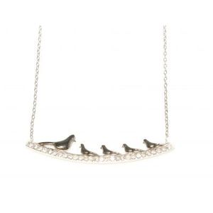 Collar de Plata de Ley 925 con Piedras Blancas y 5 Palomas, 41 cm, Engaste de Canal, para Mujer, Regalo para Ocasiones Especiales - Product Image 4