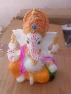 รูปปั้นพระพิฆเนศทำจากเรซิ่นโพลี  ตกแต่งด้วยผงหินอ่อน  งานแฮนด์เมด  ทาสีด้วยมือ  งานประดิษฐ์แบบดั้งเดิม  สำหรับตกแต่งทางศาสนา  งานพูจา  งานแต่งงาน  บ้าน  ของที่ระลึกจากอินเดีย - Product Image 3