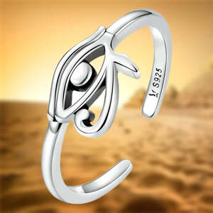 925 Rose Gold & 18K Plated Argent <b>Ring</b> Fashionable Oeil D'Horus Inlay Signet with Trendy Eye Shape 1st Number Style - Product Image 2