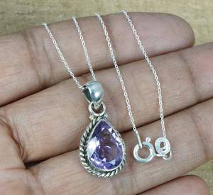 Colgante de Amatista Pera, Plata de Ley 925, Joyería de Piedras Preciosas Hecha a Mano, Elegante Collar para Mujer, Regalo - Product Image 4