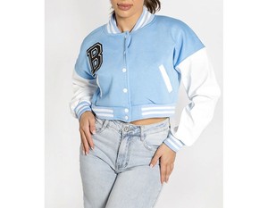 Chaqueta Varsity Corta Informal para Mujer, Estampada, de Lona, 100% Algodón Ecológico, Acolchada, Transpirable, con Mangas Completas - Product Image 1