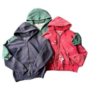 Custom Quality Vintage Oversized Distressed Sweatshirt Acid Washed Hoodie Drawstring Embroidered Sun Faded <b>Denim</b> <b>Jacket</b> Hoodie - Product Image 2