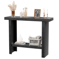 Table console moderne noire avec étagère de rangement, table de couloir étroite pour salon