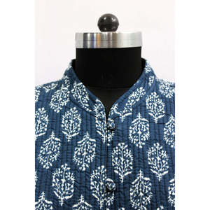 เสื้อแจ็คเก็ตผ้าฝ้ายบุนวมสีน้ำเงินน้ำหนักเบาสำหรับผู้หญิง พิมพ์ลายแฟชั่นสำหรับสวมใส่ด้านนอก - Product Image 5