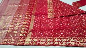 Exclusif Deshi Dhakai Jamdani Sharee Qualité d'exportation pour les femmes JAMDANI FABRIC Bleu VERT Doré Bleu Ciel du Bangladesh - Product Image 3