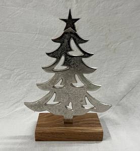 High Quality <b>Christmas</b> Decorations Aluminum <b>Tree</b> Ornaments with <b>Wooden</b> Base Trendy Metal Articles for Festive Decor - Product Image 5