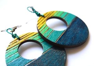 ต่างหูรูปหัวใจทำจากเรซินสีทองแผ่นฟอยล์สีทองทรงกลมทรงสี่เหลี่ยมเรซินไม้ - Product Image 3