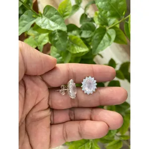 925 Silver Rose Quartz <b>Stud</b> <b>Earrings</b> with Gold Plating Cute Flower Shape for Wedding Engagement or Anniversary - Product Image 5