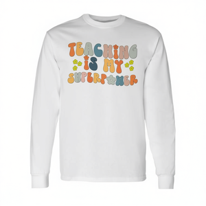 T-shirt à manches longues vintage Groovy University Teacher, design promotionnel « Teaching Is My Superpower » - Product Image 2