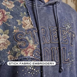 Pull à capuche unisexe en molleton 100% coton, surdimensionné, imprimé avec un logo brodé, délavé à l'acide, déchiré, style streetwear - Product Image 6