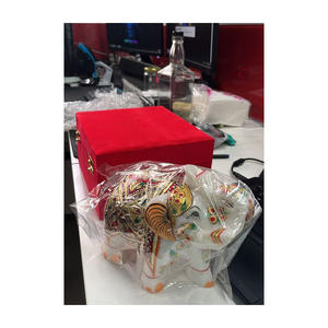 Indian Marble <b>Gold</b> Painted Handmade Polished Elephant <b>Statue</b> with Velvet Box for Home Decoration and Gifting - Product Image 2