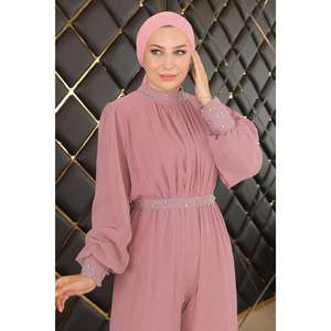 Mono de gasa rosa con detalles de pedrería, cintura natural, largo maxi -MSW19153-3 - Product Image 2