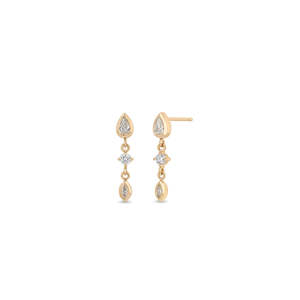 Boucles d'oreilles pendantes tendance en diamant véritable, or massif 14 carats, avec diamants ronds, marquises et poires, cadeau pour elle - Product Image 2