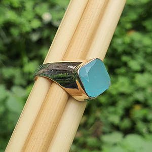 Bague de fiançailles de mariage classique en argent sterling 925 avec calcédoine bleue de taille carrée pour homme, cadeau en vrac en plaqué or - Product Image 3