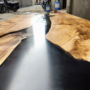 Mesa de Río de resina epoxi negra translúcida moderna, patas de Metal de madera de Acacia, lujo personalizado hecho a mano, 8 muebles, Villa Hotel - Product Image 2
