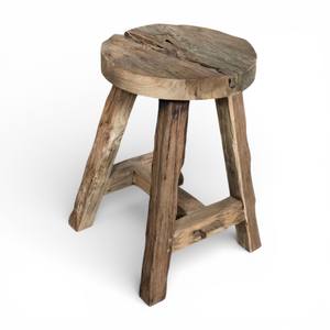 Banc de douche rustique en teck recyclé fait à la main, tabouret rond en bois massif pour spa, siège de salle de bain imperméable pour hôtel et décoration intérieure - Product Image 3