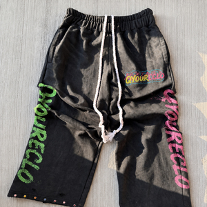 Custom Wide Leg Flared Baggy Stacked Acid Washed Sweatpants Distressed Rhinestone <b>Sweat</b> <b>Pants</b> for <b>Men</b> - Product Image 1