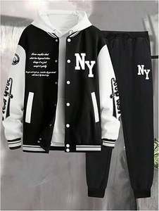 Conjunto Deportivo de Felpa Técnica con Estampado de Letras Universitarias Personalizadas, Chaqueta con Cremallera y Pantalones Jogger para Hombre, Talla Grande - Product Image 5