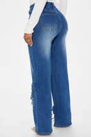 Jeans Évasés Extensibles, Respirants et Amples pour Femmes, Style Européen Américain, Taille Moyenne avec Détails Micro-Dentelle et Logo, Vente Transfrontalière d'Été