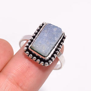 Anillo de piedras preciosas Druzy clásico de Plata de Ley 925 con diamante de corte radiante para compromiso de boda o regalo de fiesta de aniversario - Product Image 3