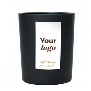 เทียนหอมอโรมาเธอราพีทำมือสุดหรู 25 ซล. กลิ่นหอมตามสั่ง โลโก้สั่งทำ ขี้ผึ้งผสม ทรงกระบอก แก้วเคลือบดำ 55 ชั่วโมง ผลิตในฝรั่งเศส - Product Image 1