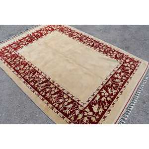 พรมตุรกี, พรมวินเทจขนาด 5.5x7.6 ฟุต, พรมขนสัตว์เปอร์เซียสีเบจ - Product Image 3