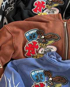 ผู้ผลิตเสื้อฮู้ดซิปเต็มตัวคุณภาพสูง ผ้าเฟรนช์เทอร์รี่ สตรีทแวร์ ผ้าฝ้ายหนานุ่ม ทรงโอเวอร์ไซส์ แบบครอป - Product Image 2