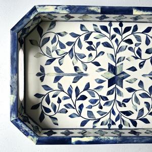 Plateau de service rectangulaire décoratif en os incrusté avec motif rayé noir, fait main, décoration d'intérieur, plateaux décoratifs à vendre - Product Image 5