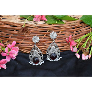 traditional artifical handmade <b>silver</b> look alike brass stone stud hoop earing for girls and women - Product Image 5