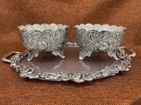 Plateau de miroir de forme ovale, aspect attrayant, travail de gravure plaqué argent, bol en métal Antique, article de décoration pour la maison