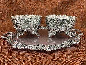 Plateau de miroir de forme ovale, aspect attrayant, travail de gravure plaqué argent, bol en métal Antique, article de décoration pour la maison - Product Image 5