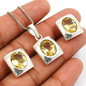 Nouveauté Design de luxe 925 argent Sterling citrine naturelle pierre précieuse forme ovale ensemble de bijoux faits à la main pour les fêtes d'anniversaire - Product Image 4