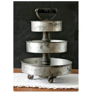Factory Direct Decorative <b>3</b> <b>Tier</b> Galvanized Metal <b>Cake</b> <b>Stand</b> With Handle Vintage Iron Serving Tray For Home Kitchen Display - Product Image 1