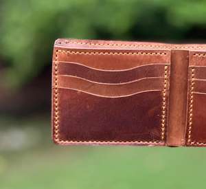 Handmade <b>Men's</b> Crazy Horse BiFold Genuine Cowhide Leather Wallet with Vintage Style Linen Lining Gift Money <b>Purse</b> - Product Image 2