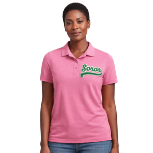 Camiseta Polo Rosa de Hermandad Griega, Camiseta Polo Informal y Elegante para Mujeres de Hermandad Universitaria, Rosa y Verde - Product Image 1