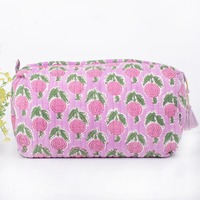 Trousse de Maquillage de Voyage Écologique Grande Matelassée Imperméable Durable Vintage Indienne Faite à la Main en Coton à Imprimé Floral avec Fermeture Éclair