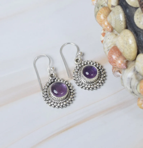 Naturel violet améthyste 925 argent Sterling pierres précieuses boucles d'oreilles à la main février pierre de naissance crochet boucles d'oreilles en gros - Product Image 3