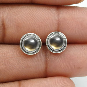 Minimalist Precious Round Shape Bezel <b>Set</b> Smoky Quartz Gemstone 925 Sterling <b>Silver</b> Handmade <b>Stud</b> <b>Earring</b> Gift Jewelry for Women - Product Image 4