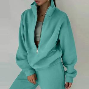 Se adapta a un traje suelto de dos piezas de mujer para Otoño Invierno, ropa deportiva, ropa informal, chándal de color sólido para mujer, conjunto de 2 PSC - Product Image 4