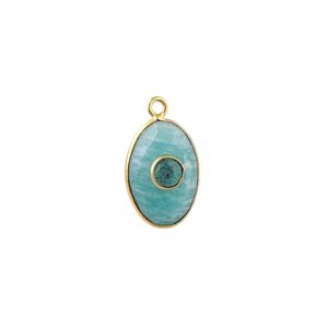Pendentif lunette en amazonite de forme ovale plaqué or et rhodium en argent sterling - Product Image 1