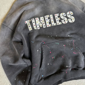 <b>top</b> Trend Men's Acid Washed Rhinestone Hoodie Vintage <b>Distressed</b> 100% Cotton Streetwear with Paint Splatterin for Men hoodie - Product Image 4